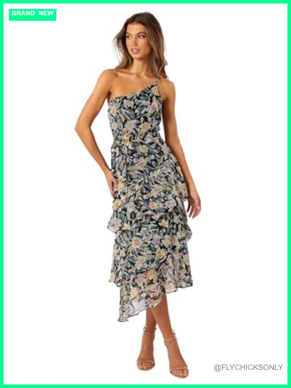 One Shoulder Midi Dress A-Line High-Low Hem Sleeveless Formal Cocktail